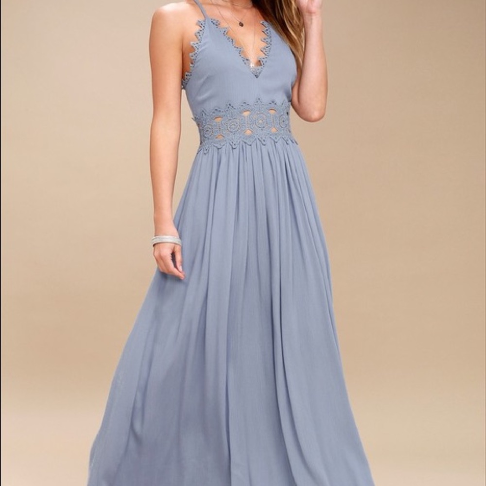 This Is Love Slate Blue Lace Maxi Dress